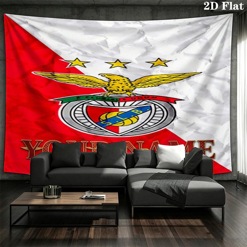 Benfica Eagle Crest Custom Name Wall Tapestry Aesthetic Wall Hanging Printed Fabric Blanket Decorative Tapestries For Bedroom Living Room Home Decor