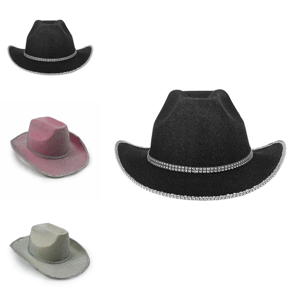 Halloween Party Black Gold Glitter Diamond Denim Hat With Sewn Edges For Costume Events