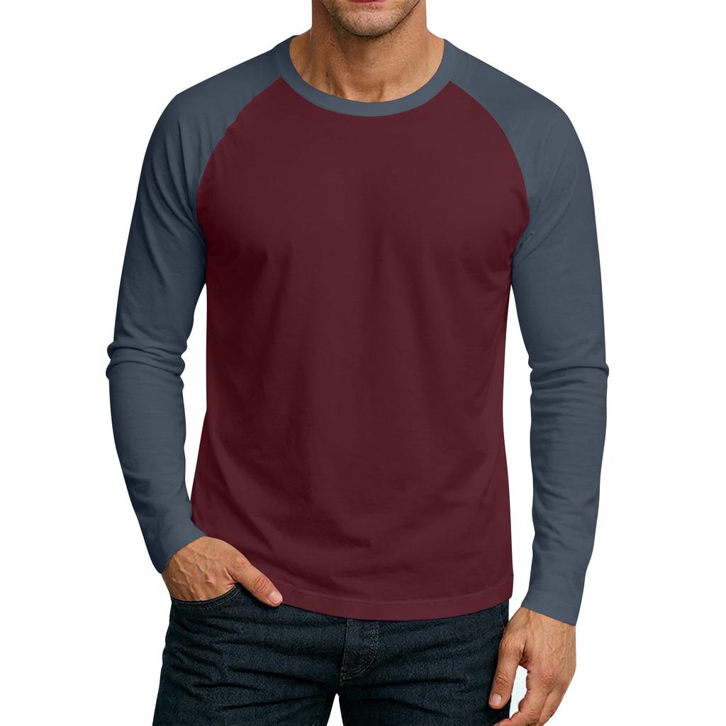 Men's Round Neck Plunger Long Sleeve T-Shirt Top