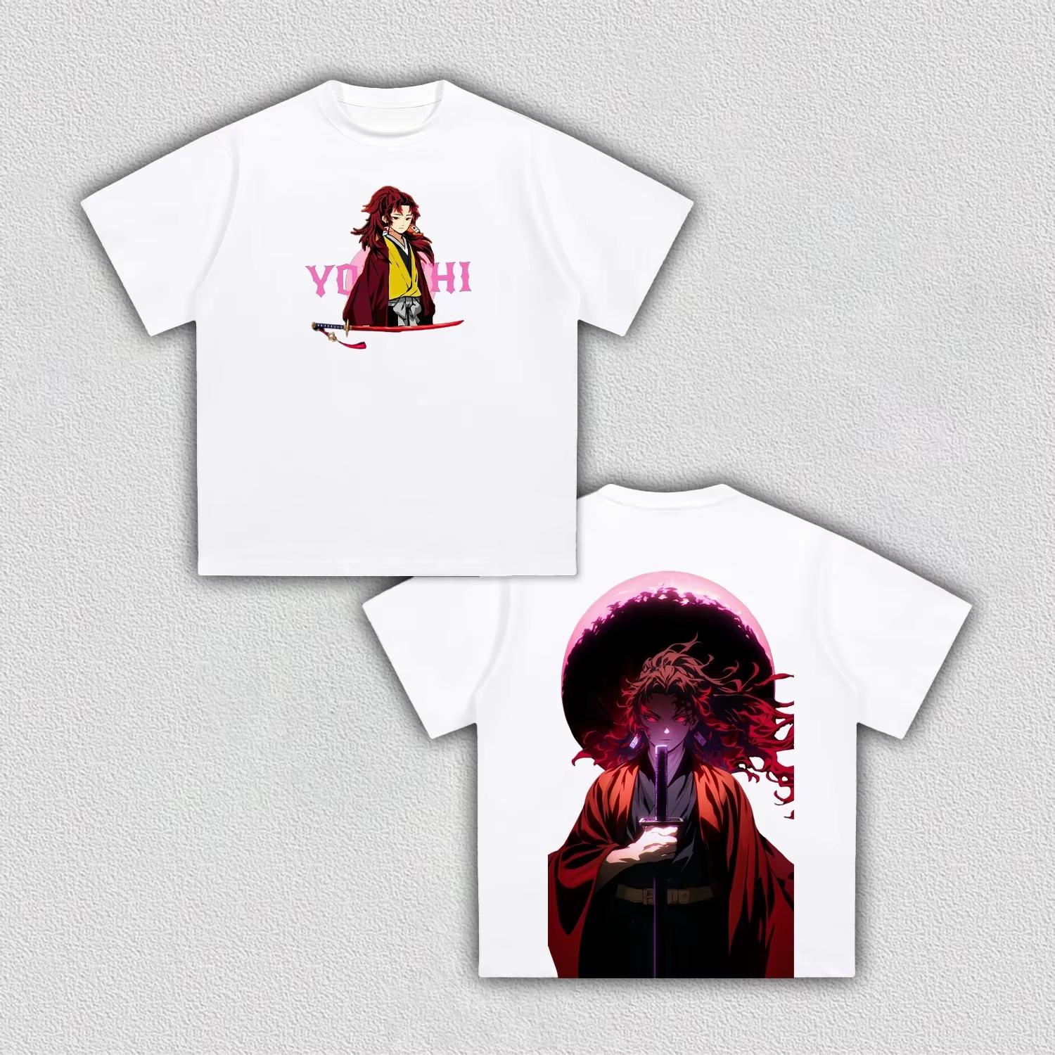 Unisex Demon Slayer Yoriichi Tsugikuni Front Back Printed Anime T-Shirt, Cool Comic Art Casual Streetwear T-shirt 4XL