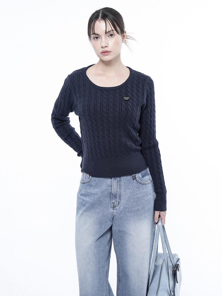 Chaenseseunoi Wide Round Neck Cable Knit Navy/W251Tp07Ny
