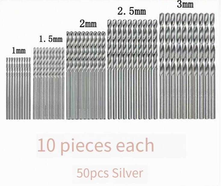50 PCS Titanium Coated High Speed Steel Drill Bit Set Hex Shaft Straight Spiral Twist Bits for Metal Wood Plastic Drilling