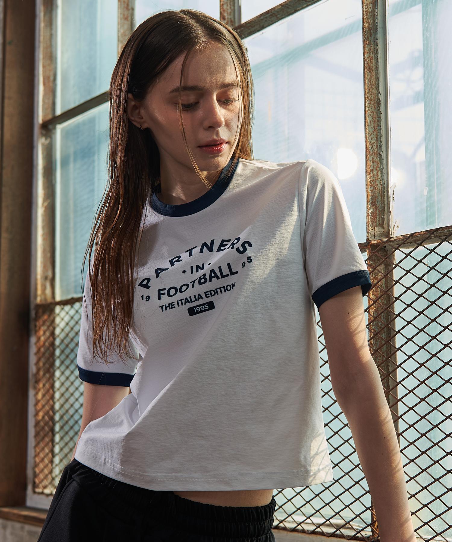 Gallex Football Lettering Women S Crop Ringer Short Sleeve White Ga5627 Wh White/S