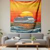 Cruise Ship Sailing At Orange Sunset Ocean Waves Wall Tapestry Nautical Travel Art for Living Room Bedroom Gift