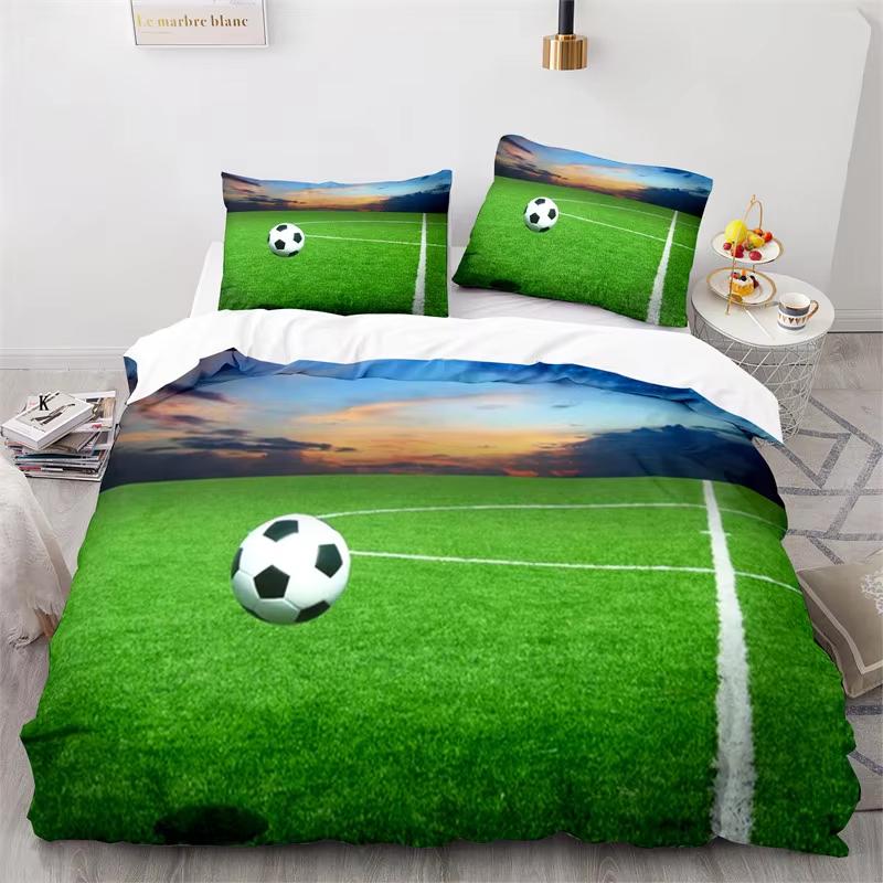 Sports Duvet Cover Set Microfiber Green Grass Field Soccer Playground Comforter Cover 3D Football Bedding Set King Queen Size