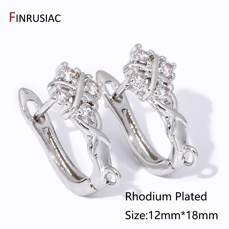 18K Gold Plated Brass Inlaid Zircon Earwires Fixtures,Hollow Shvenzy Earring Hooks Clasps For DIY Earring Making Findings
