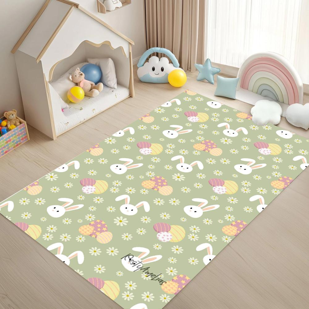 Rabbit Easter Egg Carpet Door Mat Cartoon Easter Bunny Carpet Living Room Bedroom Holiday Party Decoration Carpet Rug