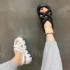 Fashion Sandals Women 2024 Summer New Fashion Thick-bottomed Breathable  Mesh Magic Paste Roman Sandals Hook & Loop
