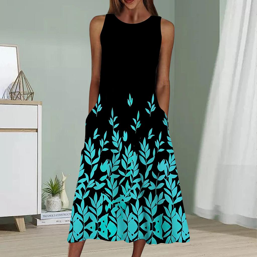 

Летнее модное сексуальное платье без рукавов Мягкое повседневное платье с 3D-принтом и цветочным принтом Платье без рукавов на бретельках 8XL зелёный