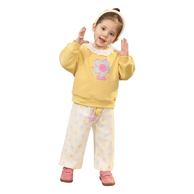 LUSON Baby Girl Doll Collar Sweatshirt & Pants Set