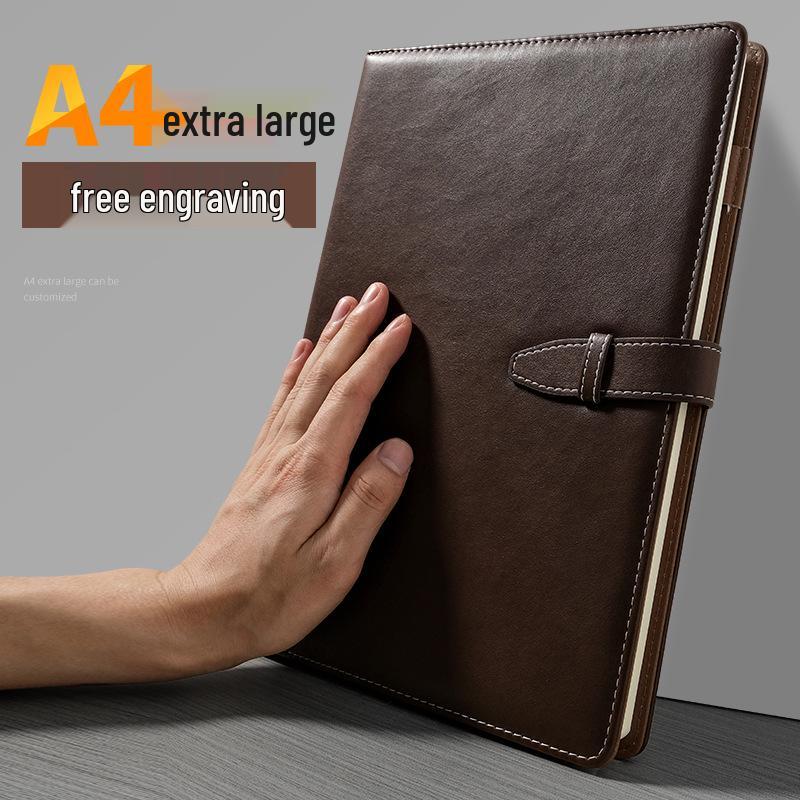 A4 Business Leather Hardcover Notebook - Large & Extra Thick Retro Meeting Record Book