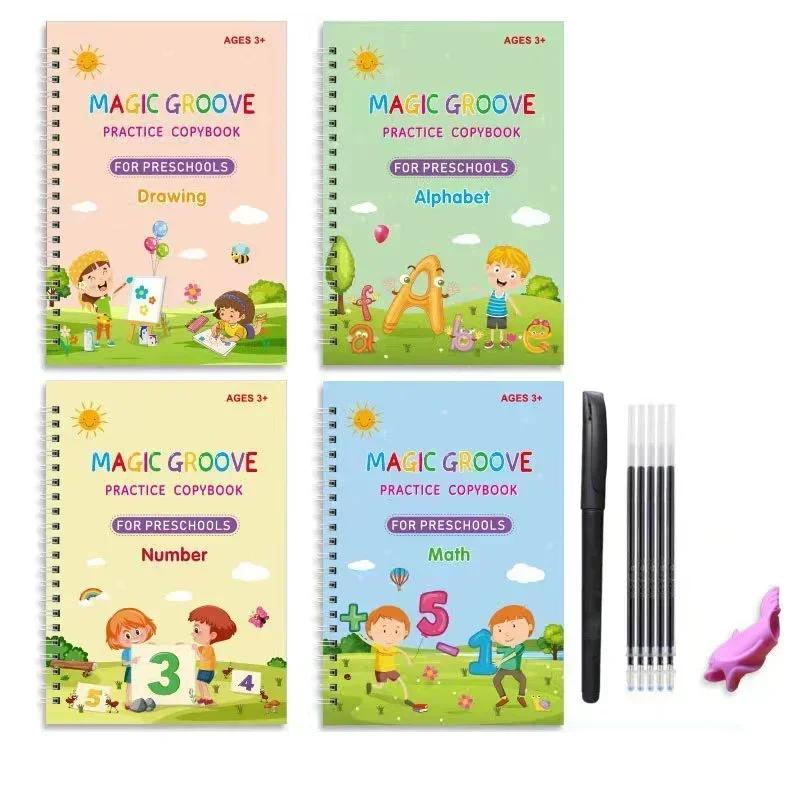Wiederverwendbares Übungsheft Magische Kopierhefte für Kinder Handschrift-Arbeitshefte für Kindergärten Rillen-Schablonen-Design-Hilfe