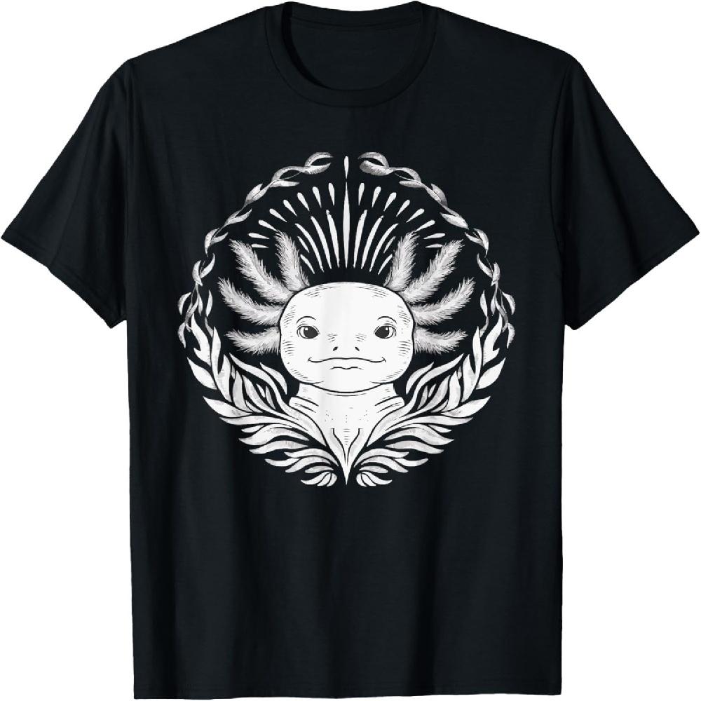 Black And White Of A Axolotl Face Ornate Pattern T-Shirt XXXXXL чёрный