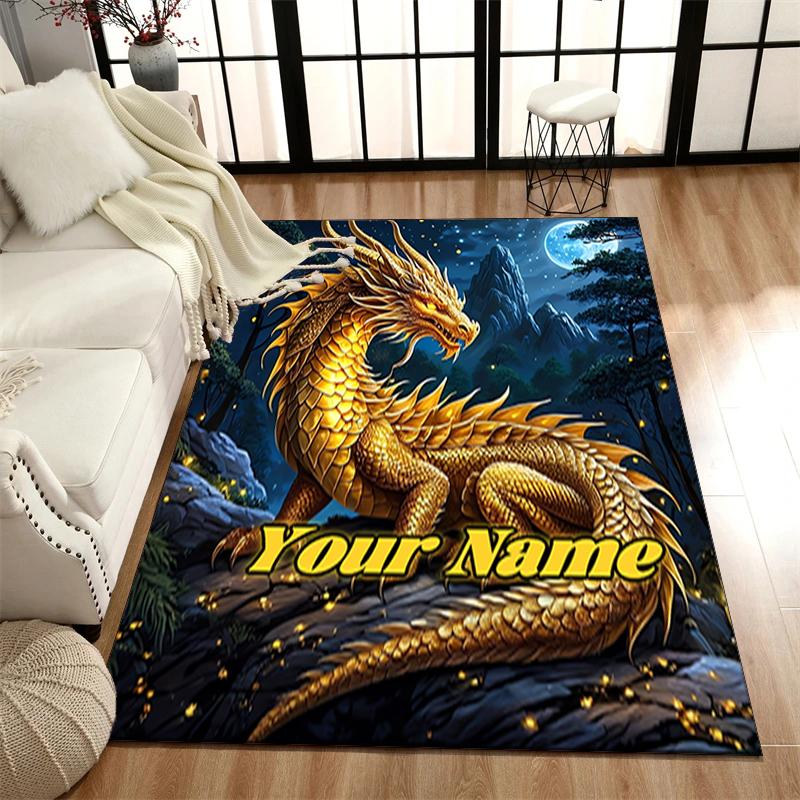 1PC Custom Name Golden Dragon Night Theme Floor Mat Ideal for Living Room, Game Rooms, Office, Bedroom,Floor Mat Playful Design