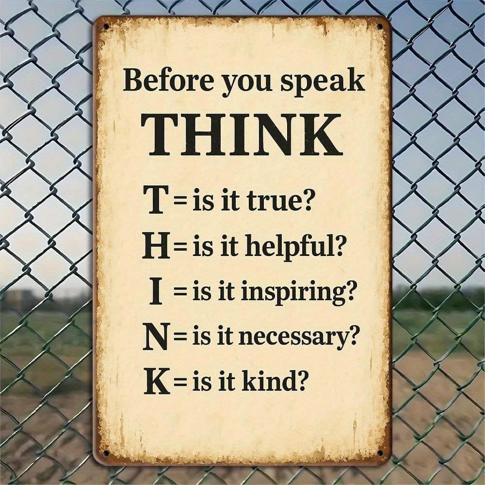 

Вдохновляющий металлический настенный декор «ДУМАЙ, прежде чем говорить». чистый