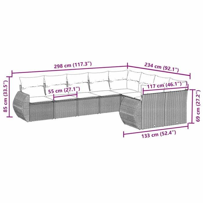 VidaXL Garden Lounge Set with Cushions 9 Pcs, Patio Sofas, Patio Furniture Set, Outdoor Furniture, Black 3254173