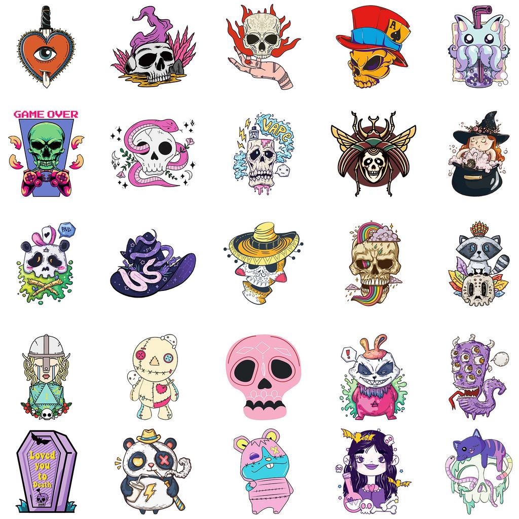 50 Girl Skull Series Pp Waterproof Decorative Stickers Personalized Purple Hair Witch Stickers Chang