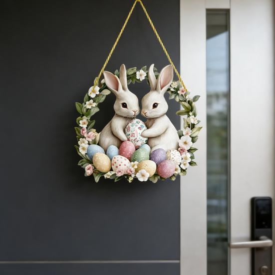 Ghirlanda di Pasqua 2D Coniglietto Acrilico Uova di Pasqua Ghirlanda Ornamento da Appendere Primaverile per Decorazione Porta Muro Finestra