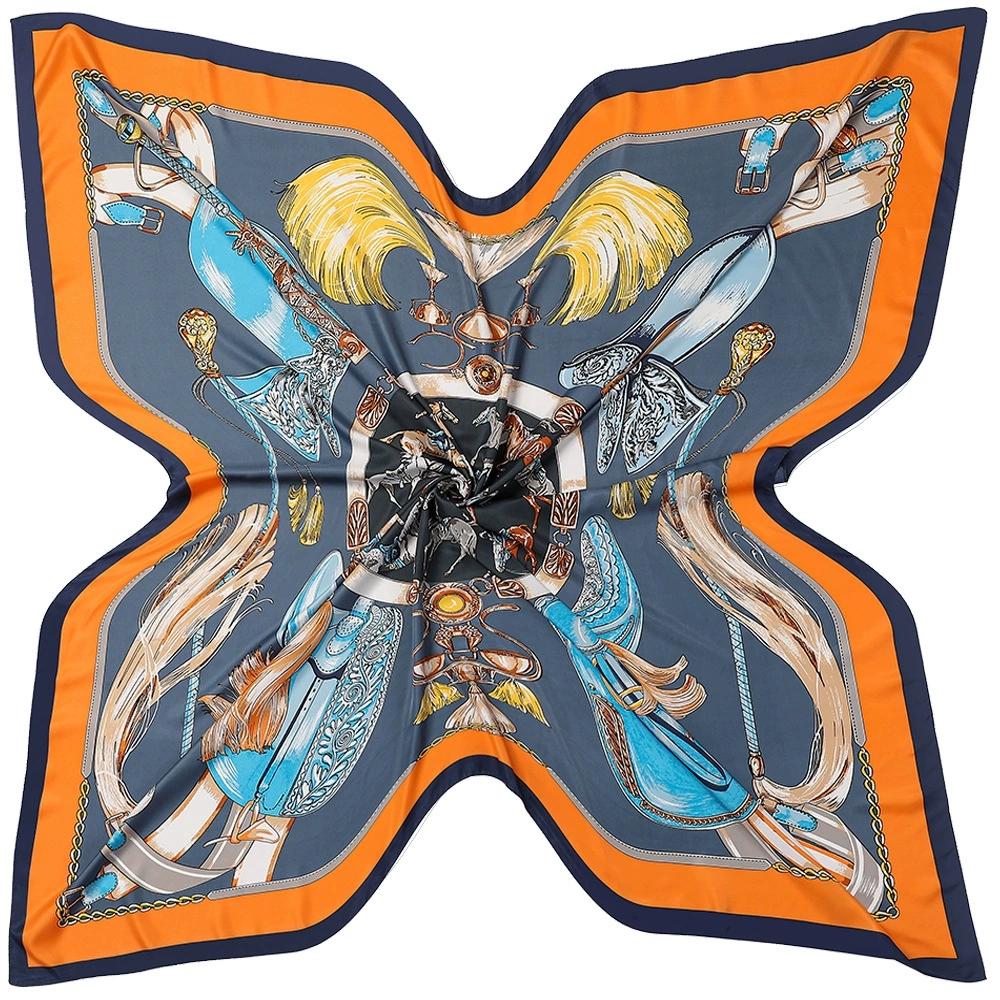 130CM Square Twill Silk Scarf Women Large Shawls Printed Stoles Square Bandana Luxury Kerchief Hijab Gift Scarves For Ladies