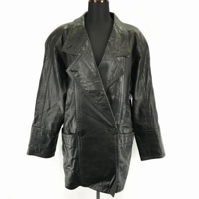 90s Vintage CIEL-UN Leather Coat Women M Heavy Cowhide Black outer(USED)