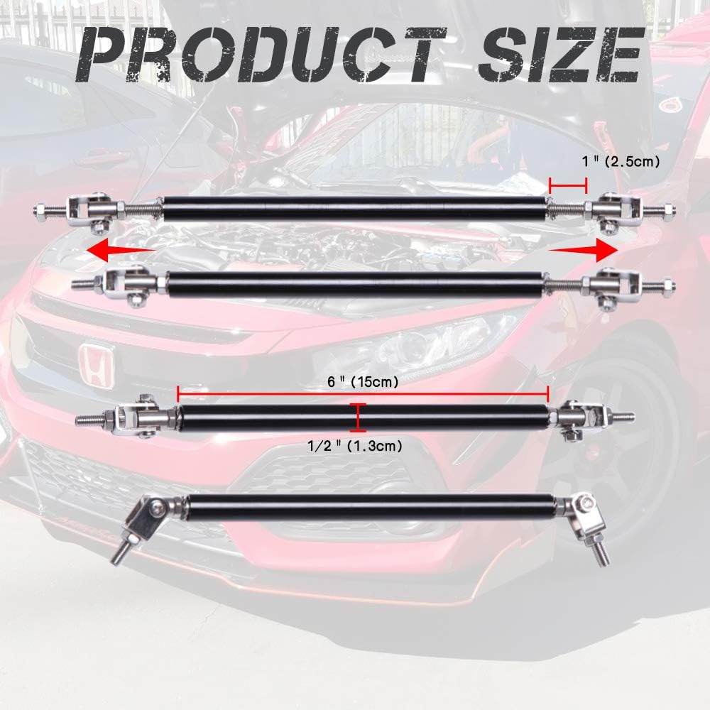 DREAMIZER 2× Universal Front Bumper Lip Support Splitter Rods Adjustable 8"-11" Strut Tie Bar Support Car Body Kit Support Rear Wing Strut Rod for