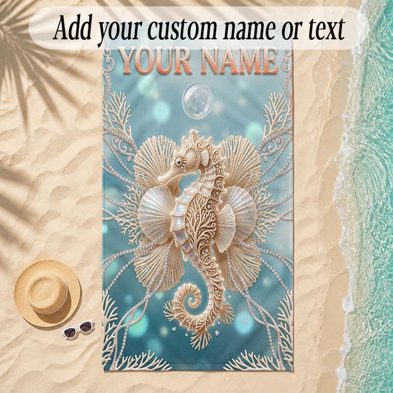 Meerjungfrau Thema Weiches Strandtuch Personalisiert Benutzerdefinierter Name Text Handtuch Tragbar für Strand Pool Reisen