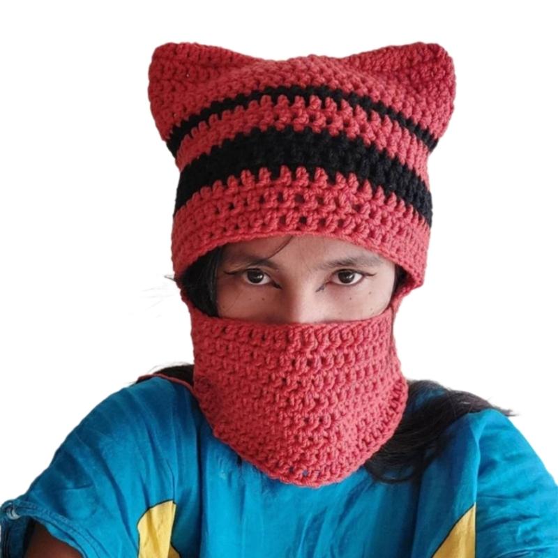 Elastic Windproof Cute Devil Ear Balaclava Hat for Women Men Keep Neck Warm Hat Cold Weather Cycling Hiking Supplies чёрный
