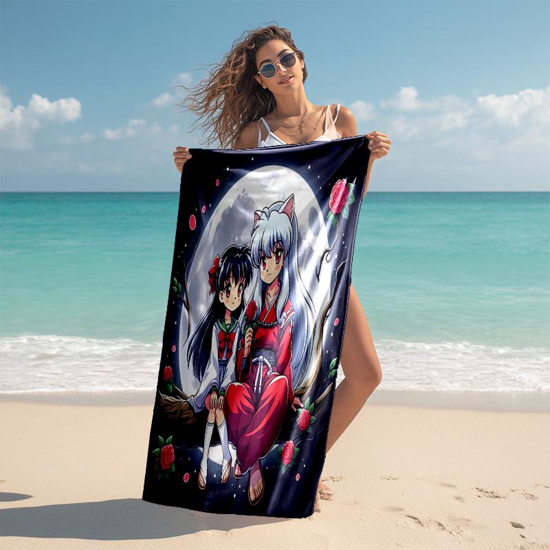 proof beach towel with Inuyasha & Kagome pattern - soft,absorbent,quick-drying,machine washable - perfect for swimming,camping,bathing