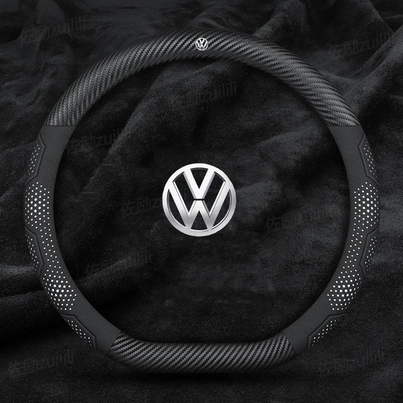 For Volkswagen T-ROC T-Cross Touareg Polo Passat Golf GTI Beetle Magotan Tiguan CC Carbon fiber Leather Car Steering Wheel Cover