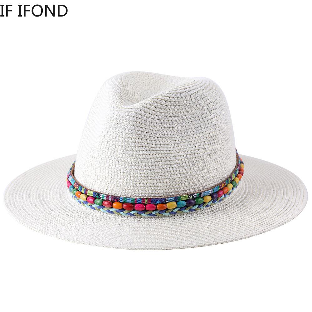 2022 Summer Hat for Women Men Wide Brim Panama Sun Straw Hats Travel Beach Jazz Fedora Hat