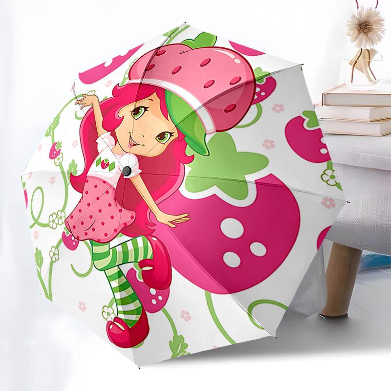 Strawberry Shortcake Automatic Opening Folding Umbrella with 8-Bone Iron Frame - Perfect for Fans, Travelers, and Everyday Use! Ideal Gift F