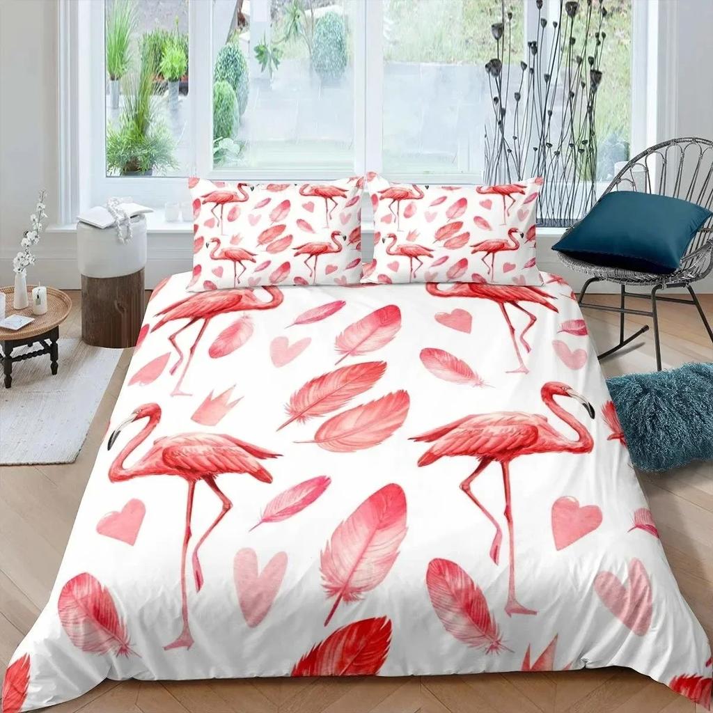 3D Print Flamingo Flowers Tropical Animal 3D Duvet Cover Bedding Set Comforter Linen Pillowcases Single Double Twin King Queen