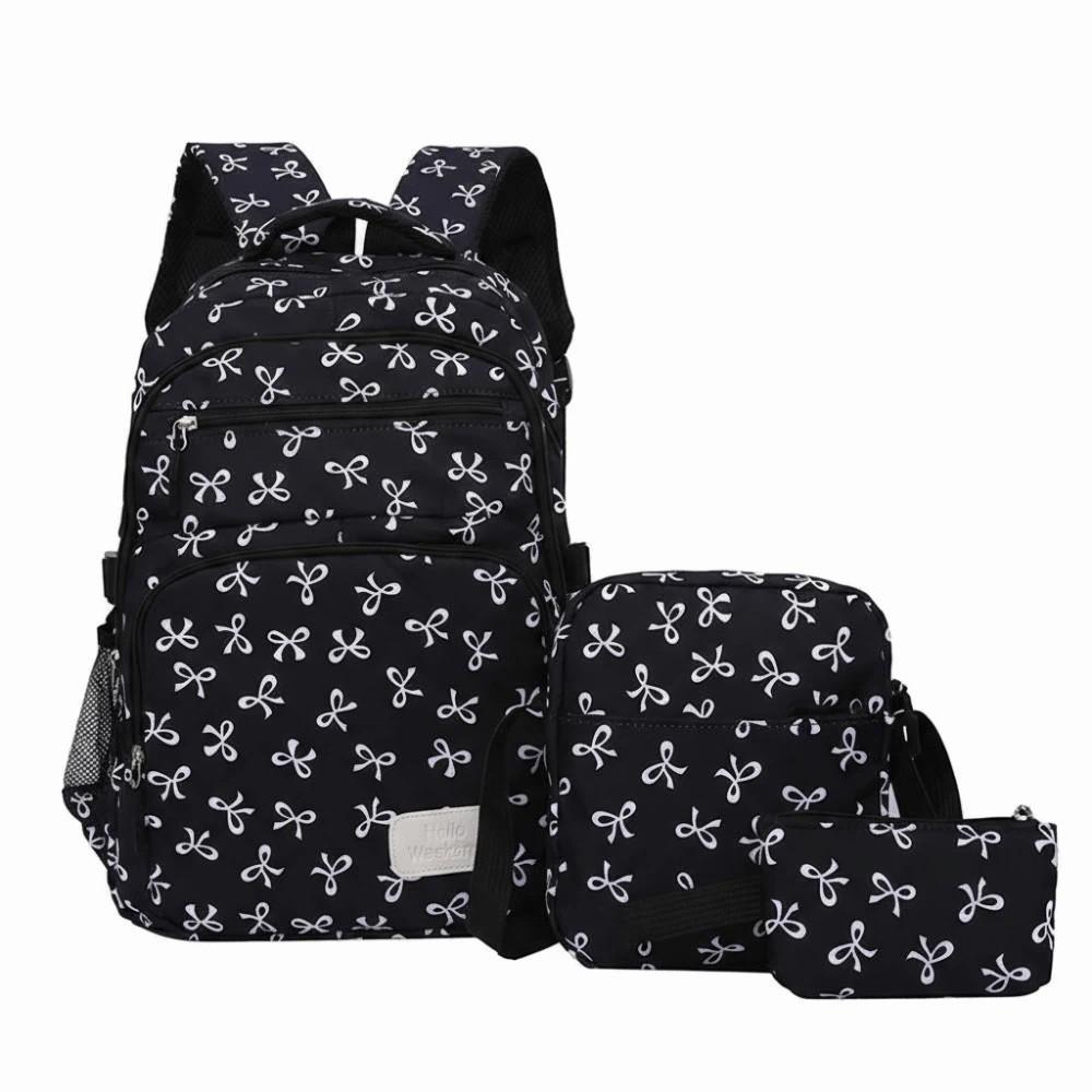 Daypack Three-piece School Bag Set Casual Large Capacity Nylon Bow Backpack Crossbody Bag Polyester Students School Bag