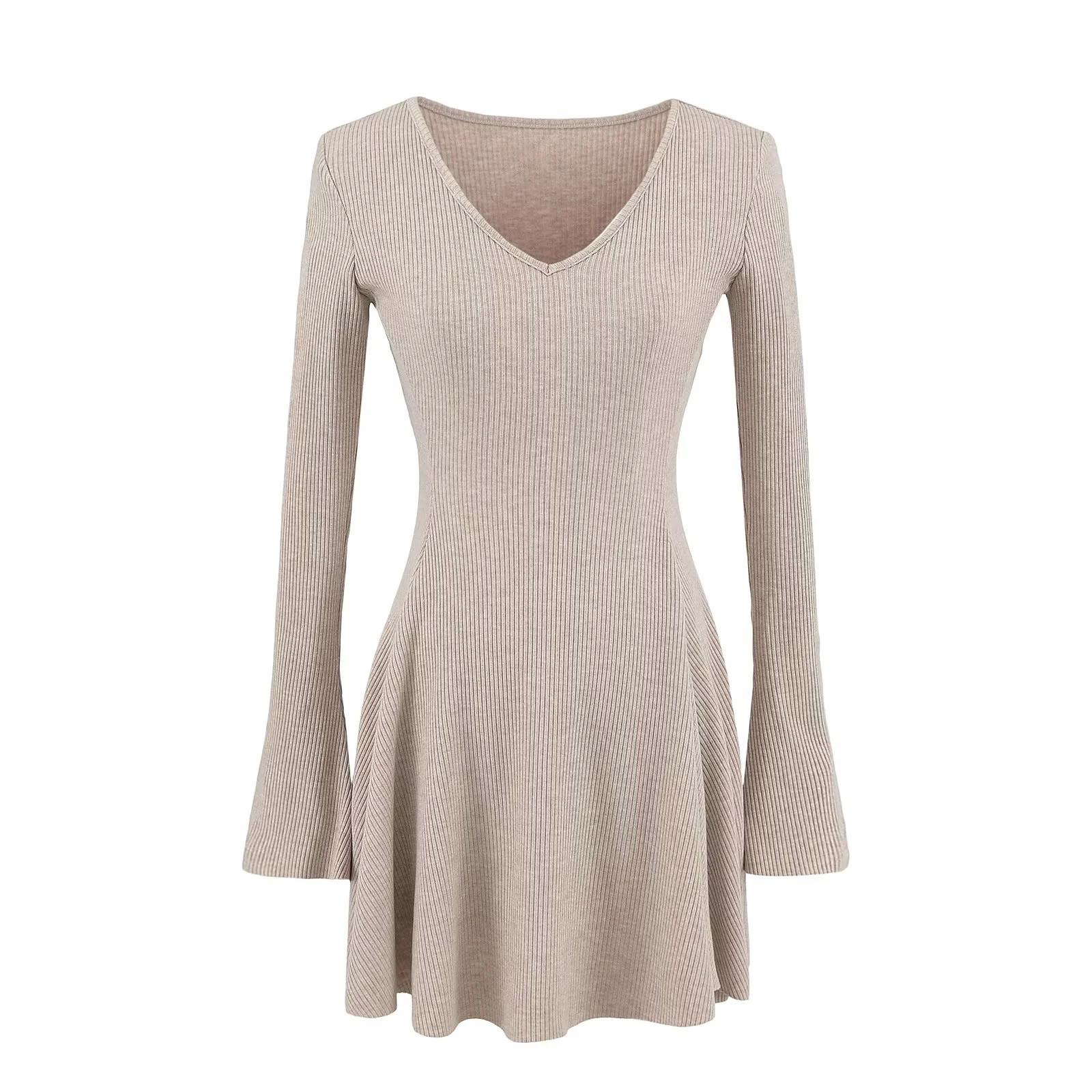 

2025 Spring High Waist Ribbed Knit Dress with Pleated Skirt Small абрикосовий