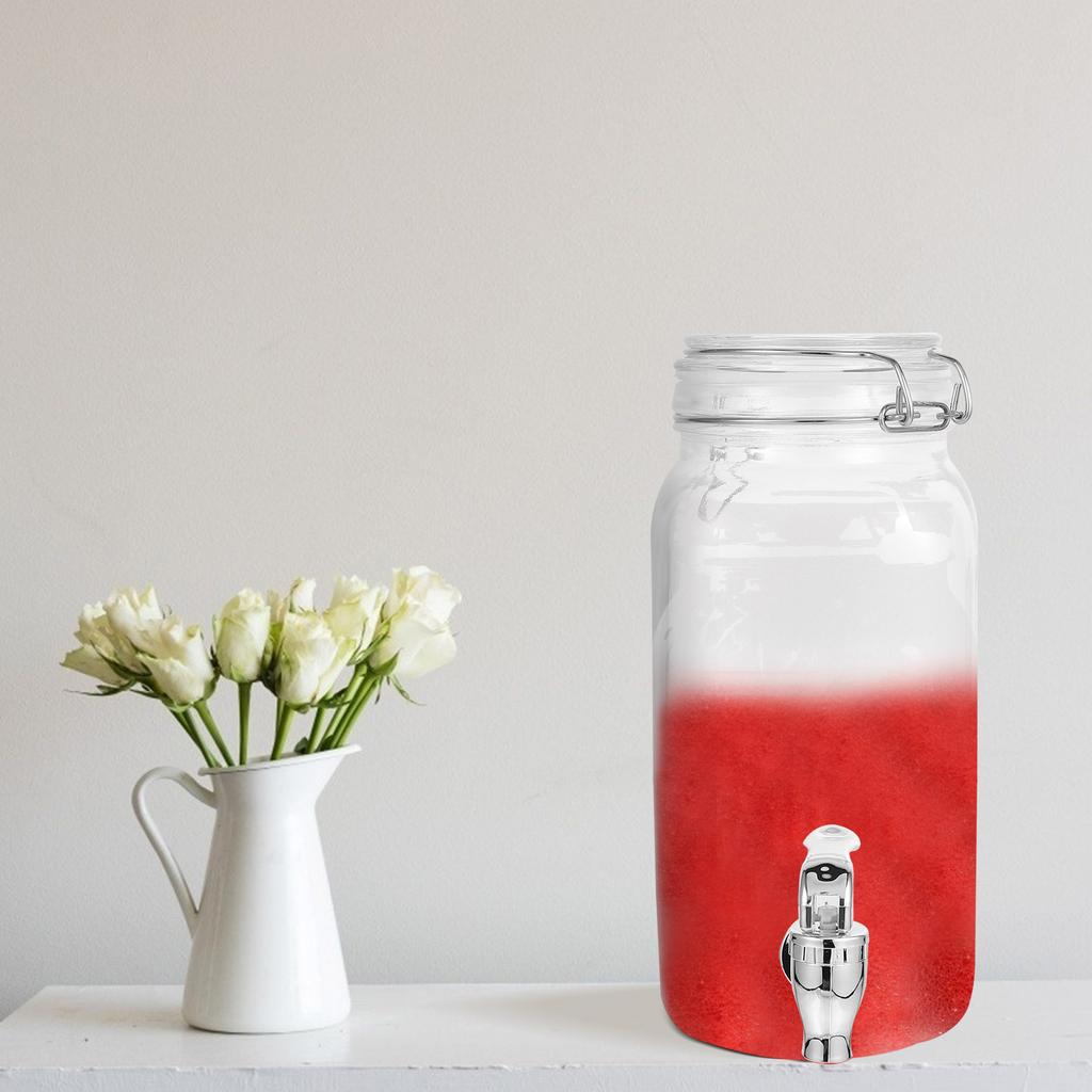 Saftdose, Küchengetränkefass, Glas-Trinkspender mit Wasserhahn, Wasserkocher, Wasserflasche, versiegeltes Getränk, ABS-Glasgeschirr