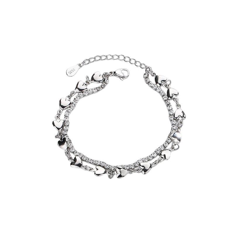 

Двухслойный браслет из циркония в форме сердца, простая индивидуальность, легкая роскошь, многослойные украшения Love, мода Copper