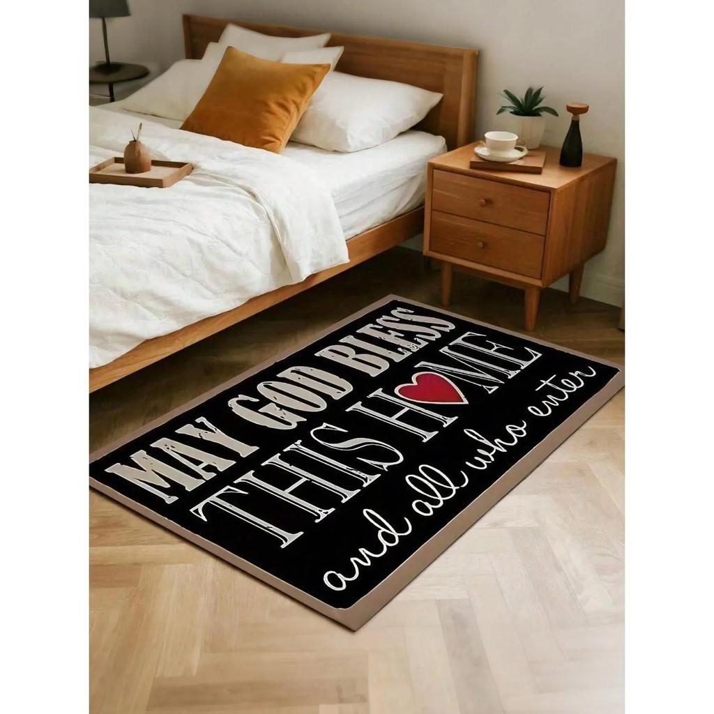 Bless Inspirational Quote Doormat, Quick Dry Polyester Crystal Velvet Mat With Anti-Slip Backing, Entryway Indoor Rug, I AM Bles