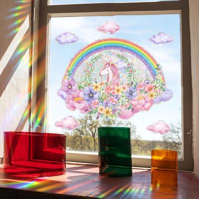Xc6056 Creativo Colorido Sol Adhesivo Electrostático para Vidrio Pony Arcoíris Nube Flor Adhesivo de Pared Adhesivo para Ventana