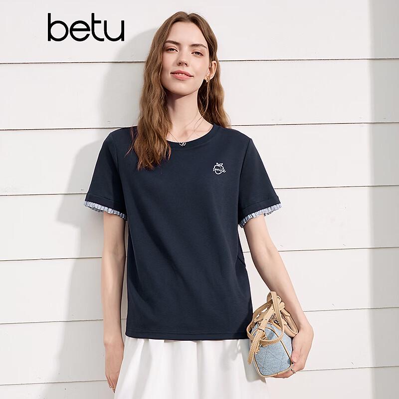 Betu Women's Color-Block Plaid Cuff Short Sleeve T-Shirt