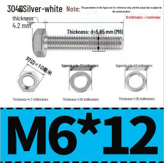 304 Stainless Steel Hex Head Bolt and Nut Set M6-M14, Lengths 8-100mm