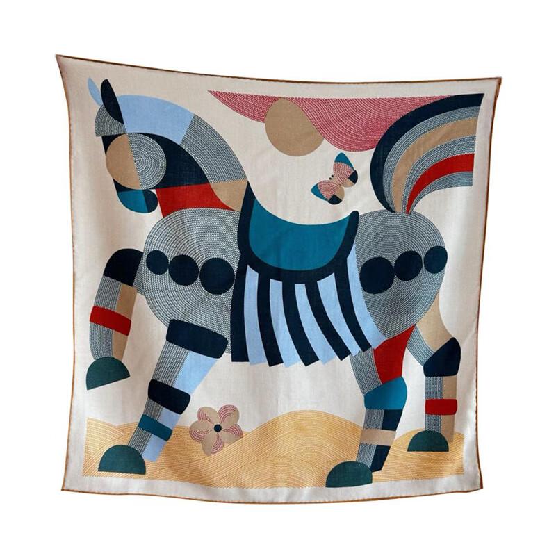 NINA SOLOR Little Horse Print Silk-Wool Scarf