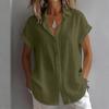 Women's Color Short Sleeve Button Down Shirt - Loose Fit Turn-Down Collar Blouse for Casual Daily Wear