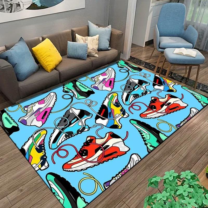 Basketbal Sneakers Print Vloerkleed voor Woonkamer Slaapkamer Kinderkamer Hal Deurmat Antislip Decoratief Vloerkleed Cadeau 40x60cm 16x24 inch