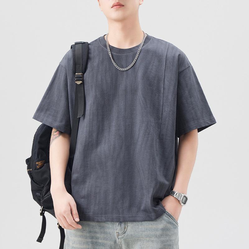 New Summer Short-sleeved T-shirt for Men's Japanese Retro Loose Five-point Sleeve T-shirt Round Collar