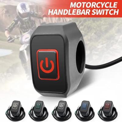Bouton d'interrupteur de moto 22 mm Montage sur guidon Étanche Interrupteur modifié Contrôle Phare Klaxon Marche/Arrêt avec Lampe d'affichage LED