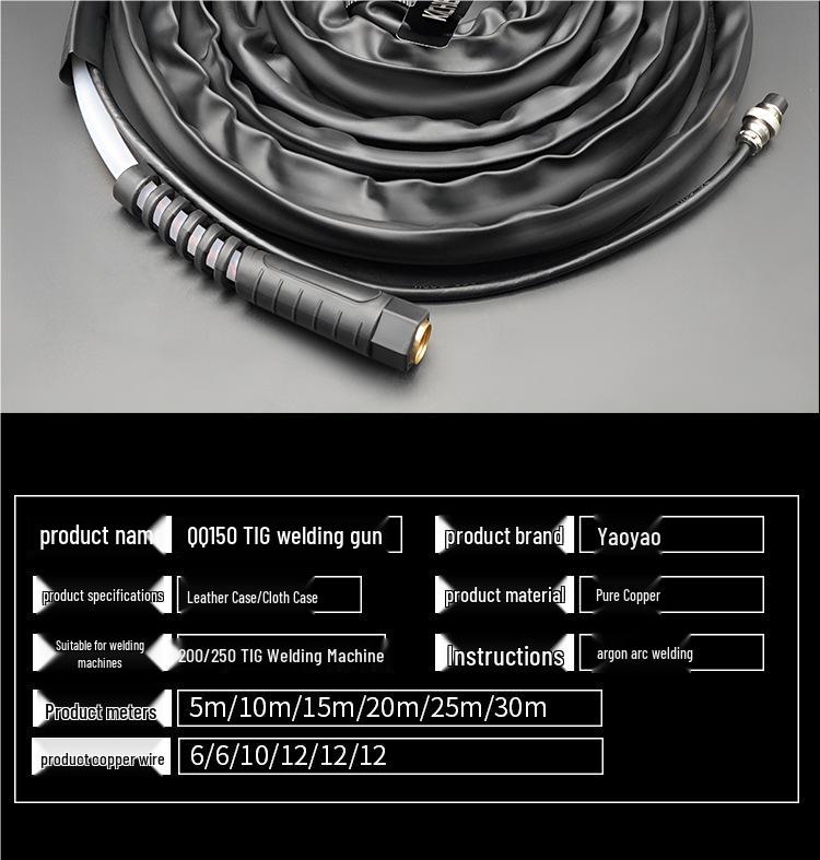 QQ150A Argon Arc Welding Gun with Thickened Copper Wire and Separate Gas-Electric Cable