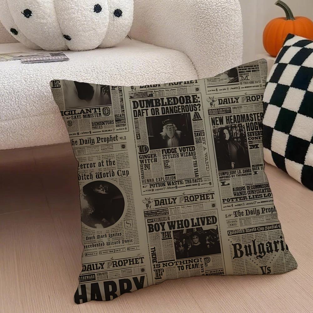 Vintage Newspaper Pillow Retro Personality Cushion Cover Throw Pillow Cover Hidden Button Durable Polyester Chair Cushion
