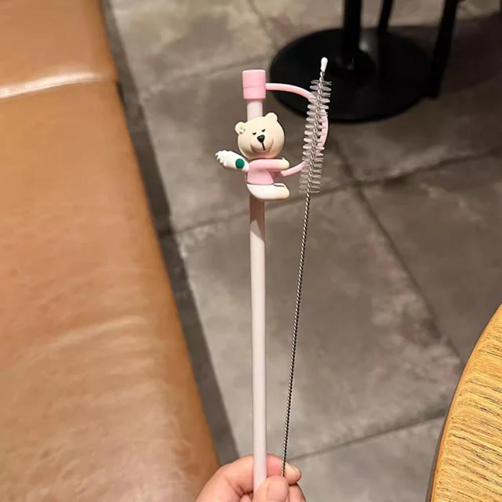 1PC Cute Bear Silicone Straw Cover Caps 7-8mm Straw Topper Reusable Splash Dust-proof Straws Cover For Tumbler Cup Accessories