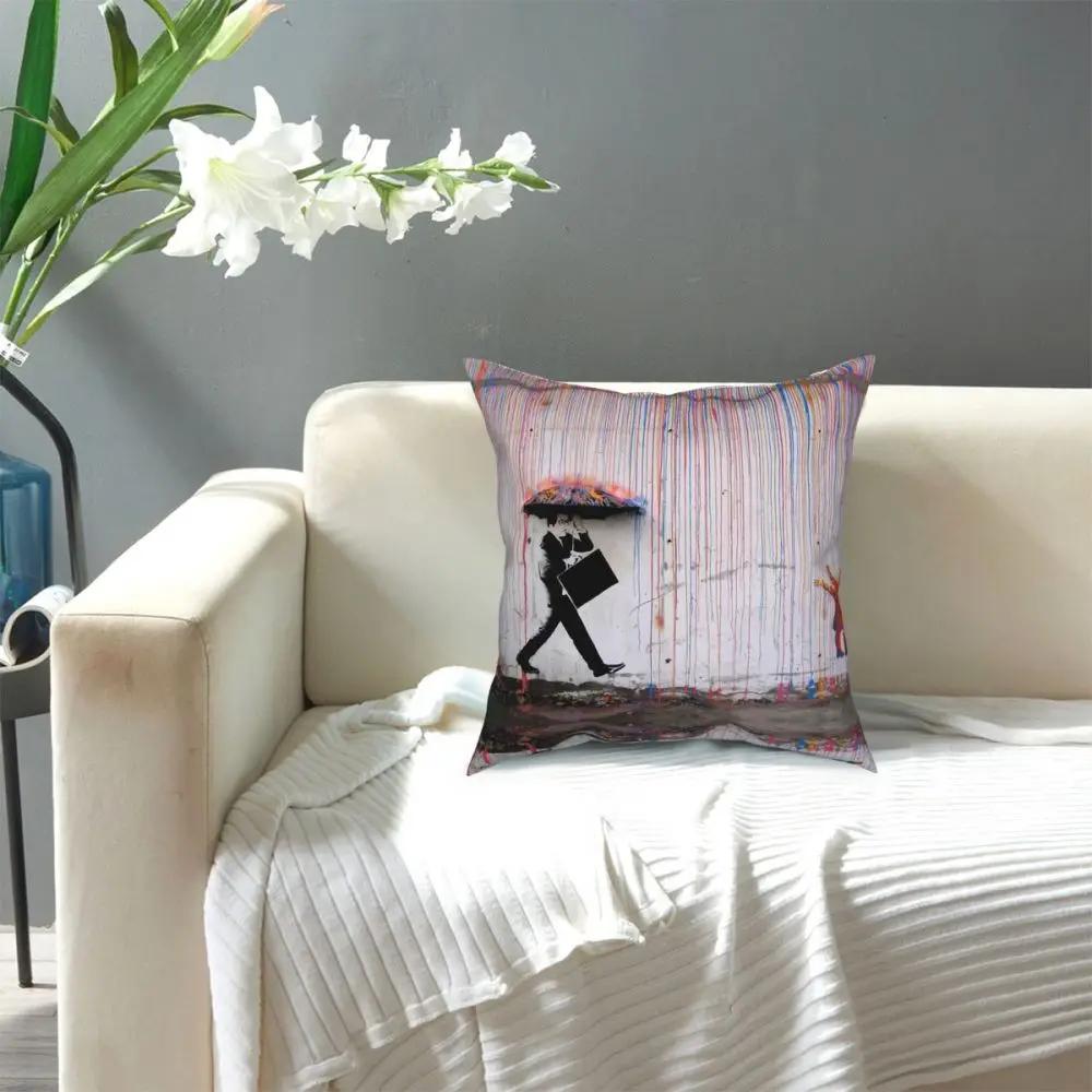 Banksy Umbrella Rainbow Happy Girl Throw Pillow Cover Decorative Pillow Creative Cushion Covers