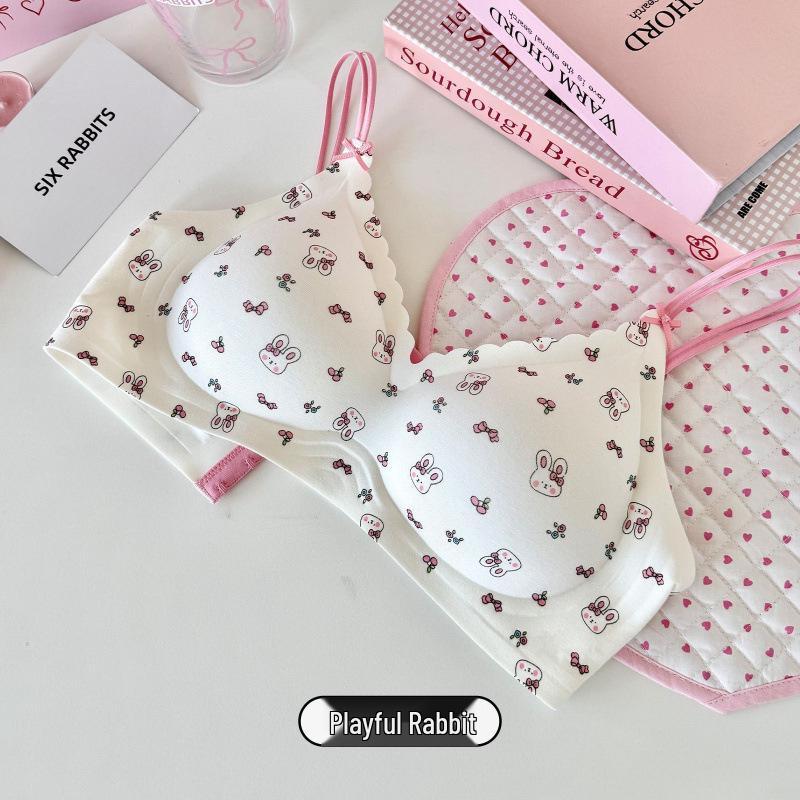 

Sweet Seamless Girls Underwear: Anti-Sag, Thin Straps, Layered Design, Cute Floral Print Bra Extra Large